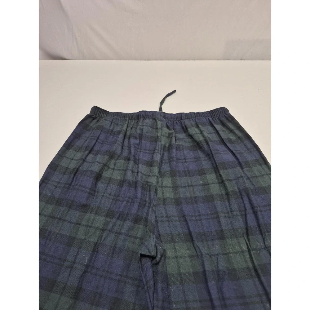 VTG Polo Ralph Lauren Pants Mens L Blue Plaid Flannel Sleepwear Drawstring FLAW